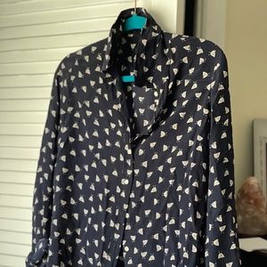 Navy Silk French Hen Button-down